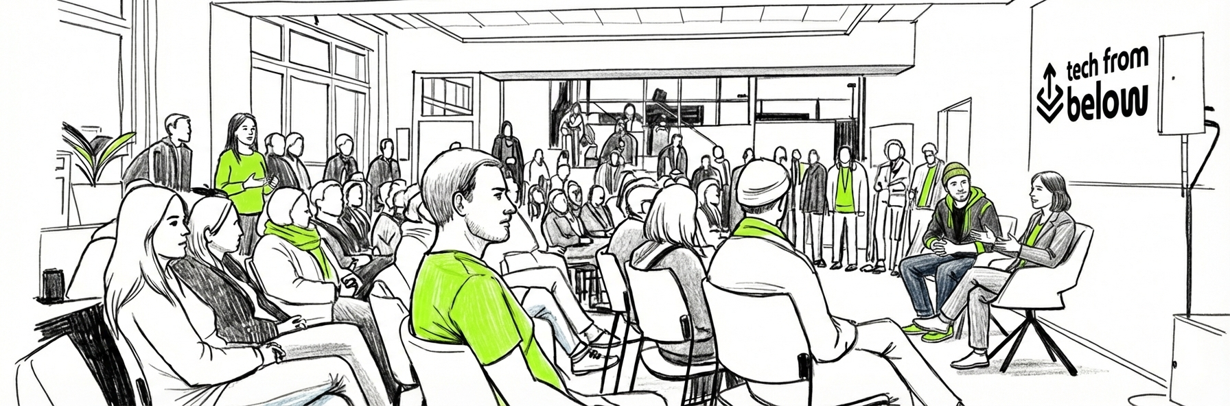 Illustration eines tech from below Treffens